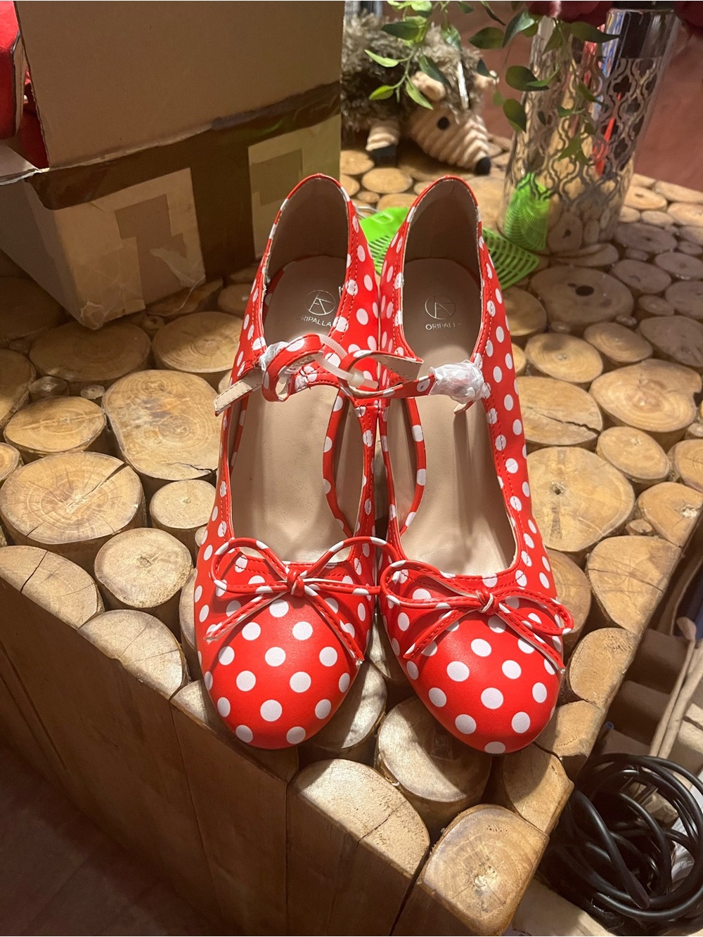 Polka Dot T-Strap Heels in Red and White